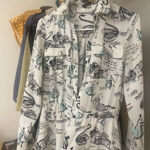 White and Black Graphic Print Shirt Dress